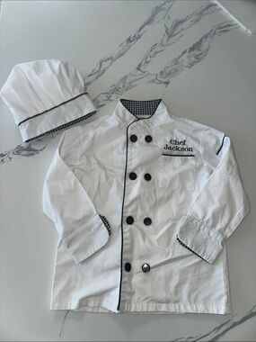 Kids White Chef Jacket and Hat Costume - Personalized "Chef Jackson" Small 5-8
